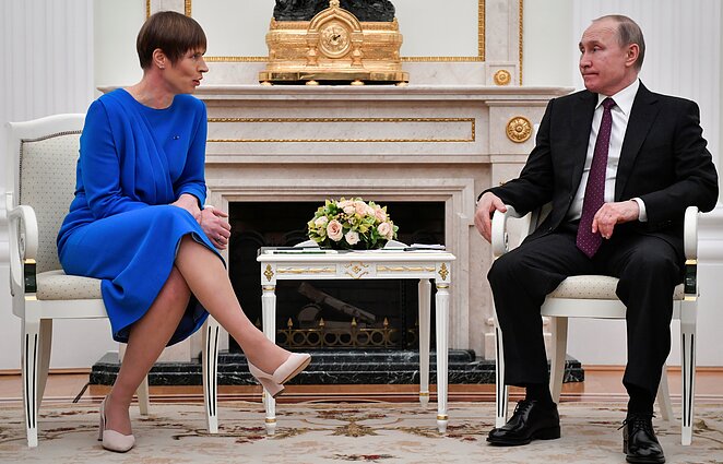 Estonian President Kersti Kaljulaid and Russia's Vladimir Putin Estonian President Kersti Kaljulaid and Russia's Vladimir Putin