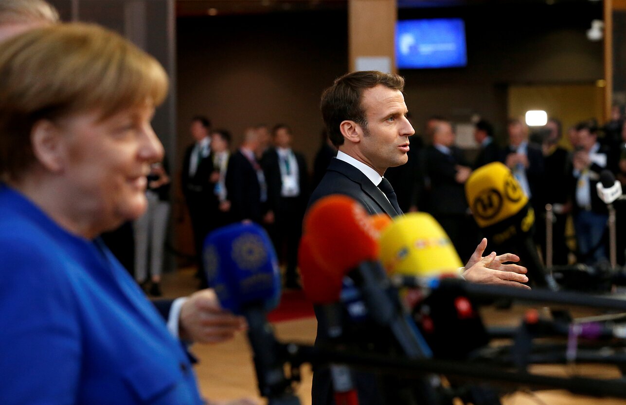 Vokietijos kanclerė Angela Merkel ir Prancūzijos prezidentas Emmanuelis Macronas Vokietijos kanclerė Angela Merkel ir Prancūzijos prezidentas Emmanuelis Macronas