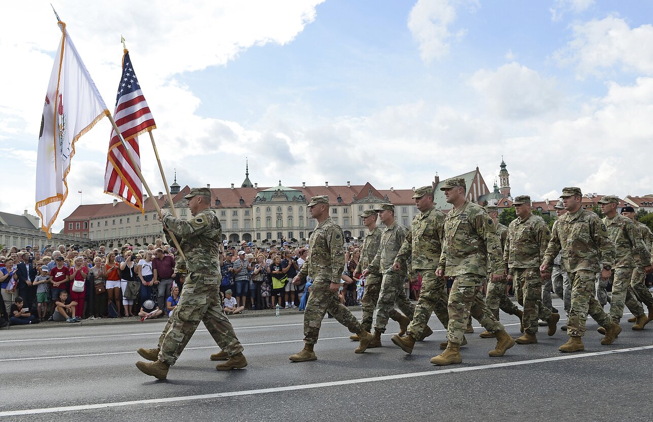 US troops marching in Poland's Armed Forces Day in 2019