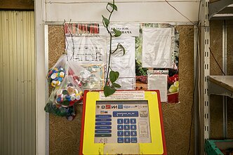 Shop in Chernobyl town serving service workers and tourists
