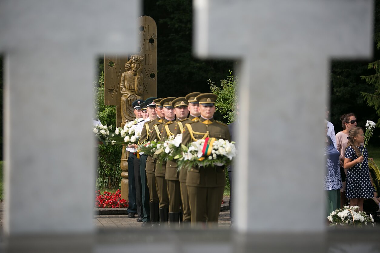 Ceremony at the Medininkai border post, where seven Lithuanian officers were killed by Soviet special police forces OMON in 1991 Ceremony at the Medininkai border post, where seven Lithuanian officers were killed by Soviet special police forces OMON in 1991