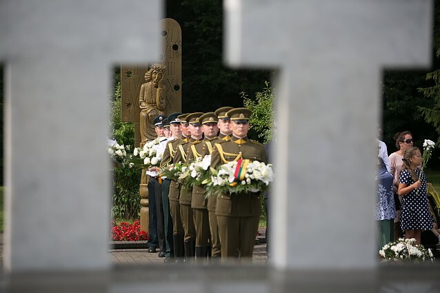 Ceremony at the Medininkai border post, where seven Lithuanian officers were killed by Soviet special police forces OMON in 1991 Ceremony at the Medininkai border post, where seven Lithuanian officers were killed by Soviet special police forces OMON in 1991