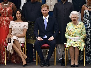 Meghan Markle, princas Harry, karalienė Elžbieta II