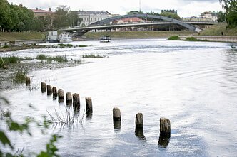 Drought has revealed old water structures in Neris river