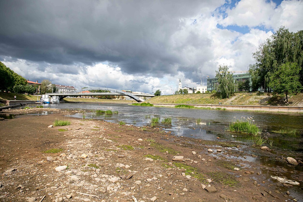 Neris river in Vilnius has bit severely hit by the nationwide drought 