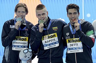 Henrikas Christiansenas, Danas Rapšys ir Gabriele`is Detti pasaulio 25 m. čempionate Kinijoje 2018 m.