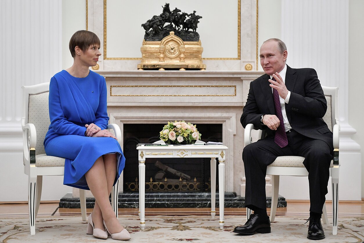 Estonian President Kersti Kaljulaid and Russia's Vladimir Putin Estonian President Kersti Kaljulaid and Russia's Vladimir Putin