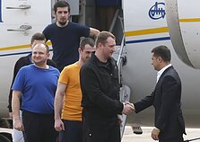 Oleg Sentsov and other Ukrainian detainees return home after a prisoner-swap with Russia