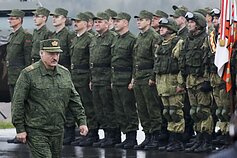 Belarus' President Alexander Lukashenko inspects the troops during the Zapad (West) 2017 joint Russia-Belarus military execises at the Borisovsky range in Borisov, Belarus