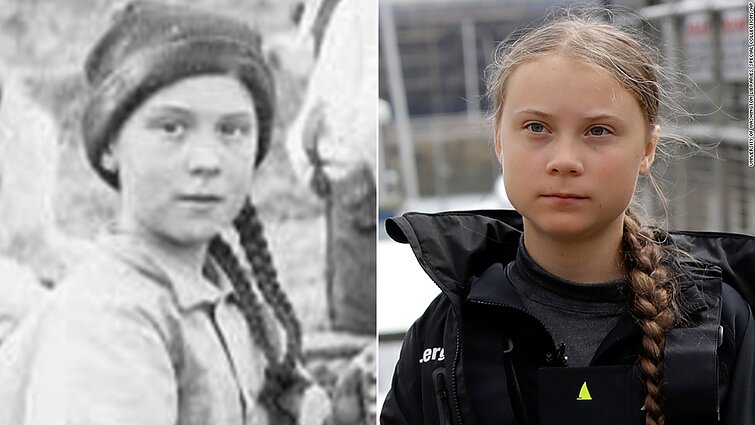 Greta Thunberg ir jos antrininkė 120 metų senumo fotografijoje