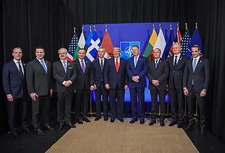 Lithuanian President Gitanas Nausėda with the "two percenters," leaders of countries that spend at least 2 percent of GDP on defence