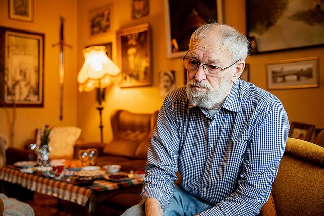 Regimantas Adomaitis savo namuose Žvėryne 2020 metų sausį