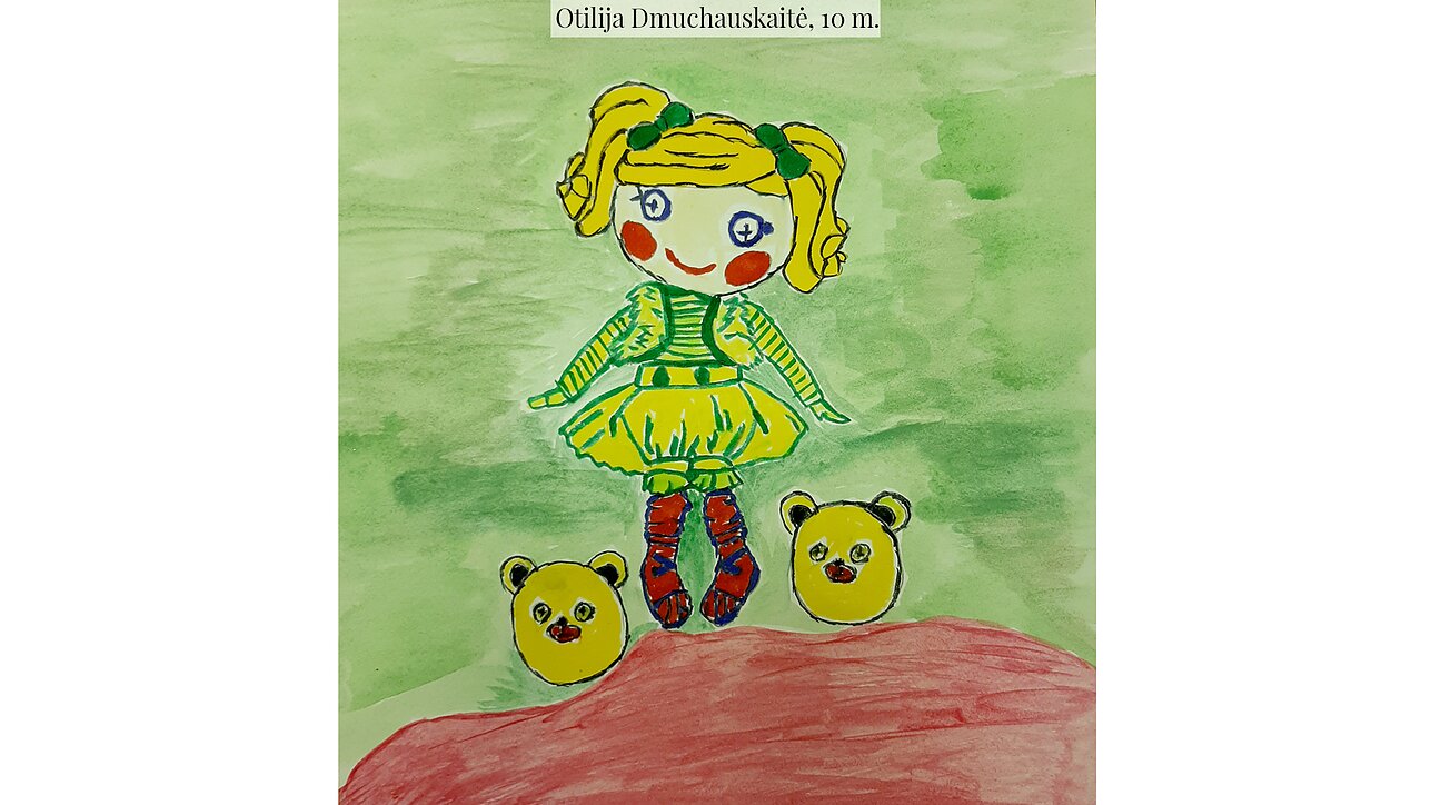 Otilijos Dmuchauskaitės piešinys, Vakaro pasaka. „Šiaudinukė, Veltinukė ir Lituvėnų padauža“ III d.