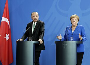 Angela Merkel ir Recepas Tayyipas Erdoganas 