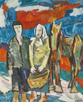 Antanas Gudaitis „Du valstiečiai ir kumeliukas“, 1969, drobė, aliejus, 140 × 115 cm. MO muziejaus kolekcija