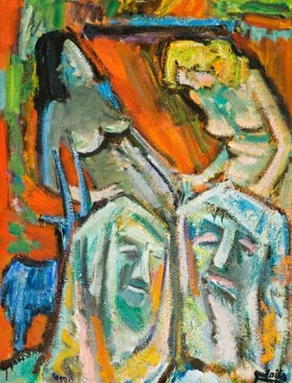 Antanas Gudaitis „Du proseneliai ir dvi šokančios merginos“, 1973, drobė, aliejus, 129 × 99 cm. MO muziejaus kolekcija 