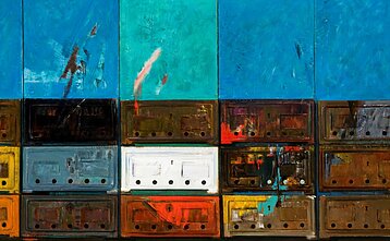 Kostas Dereškevičius, Mail Boxes, 1987, oil on canvas, 73 x 116 cm. MO Museum collection