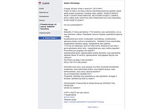 Akcijos organizatorių žinutės socialiniuose tinkluose Akcijos organizatorių žinutės socialiniuose tinkluose