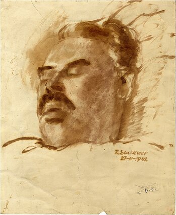 Roza Suckever. Mirusysis (Jokūbo Geršteino portretas). 1942. Popierius, sepija. Valstybinis Vilniaus Gaono žydų muziejus Roza Suckever. Mirusysis (Jokūbo Geršteino portretas). 1942. Popierius, sepija. Valstybinis Vilniaus Gaono žydų muziejus