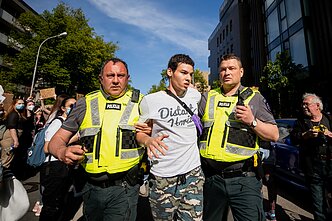 Police officers at the Black Lives Matter rally in Vilnius