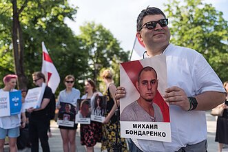 People in Vilnius protest against crackdown in Belarus