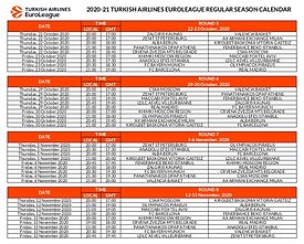 2020-21 m. sezono Eurolygos tvarkaraštis (1-34 turai)