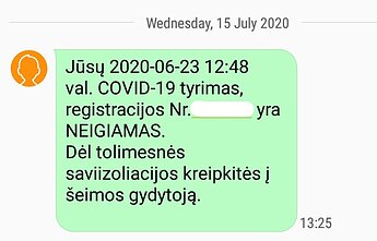 Testo nuo koronaviruso atsakymas