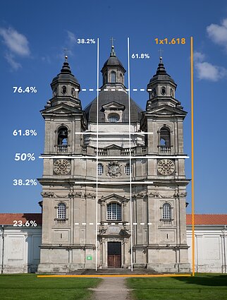 Aukso pjūvio proporcijos Pažaislio fasade