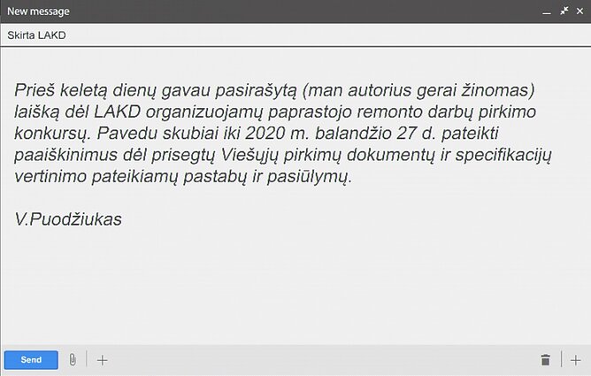 Ištrauka iš V. Puodžiuko laiško, siųsto LAKD