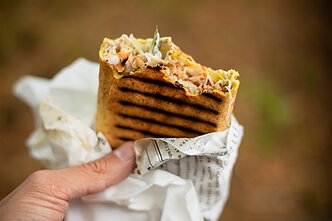 A kebab wrapped in lavash flatbread – the popular choice in Lithuania.