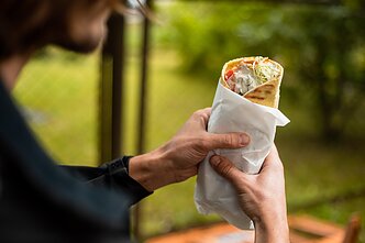 A kebab wrapped in lavash flatbread – the popular choice in Lithuania.