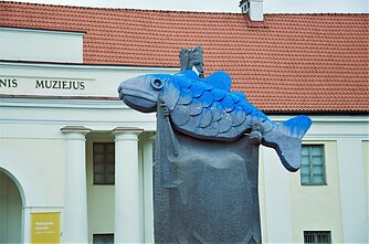 Lithuania's King Mindaugas hold "the last cod" fish.