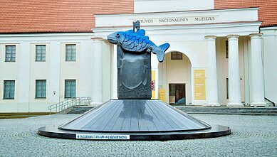 Lithuania's King Mindaugas hold "the last cod" fish.