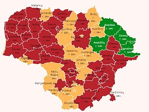 Pagal naujausius duomenis dar 13 savivaldybių pateko į pavojingą raudoną zoną