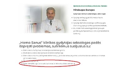 „Homo Sanus“ klinikos internetiniame puslapyje buvusi informacija