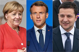 Angela Merkel, Emmanuelis Macronas, Volodymyras Zelenskis