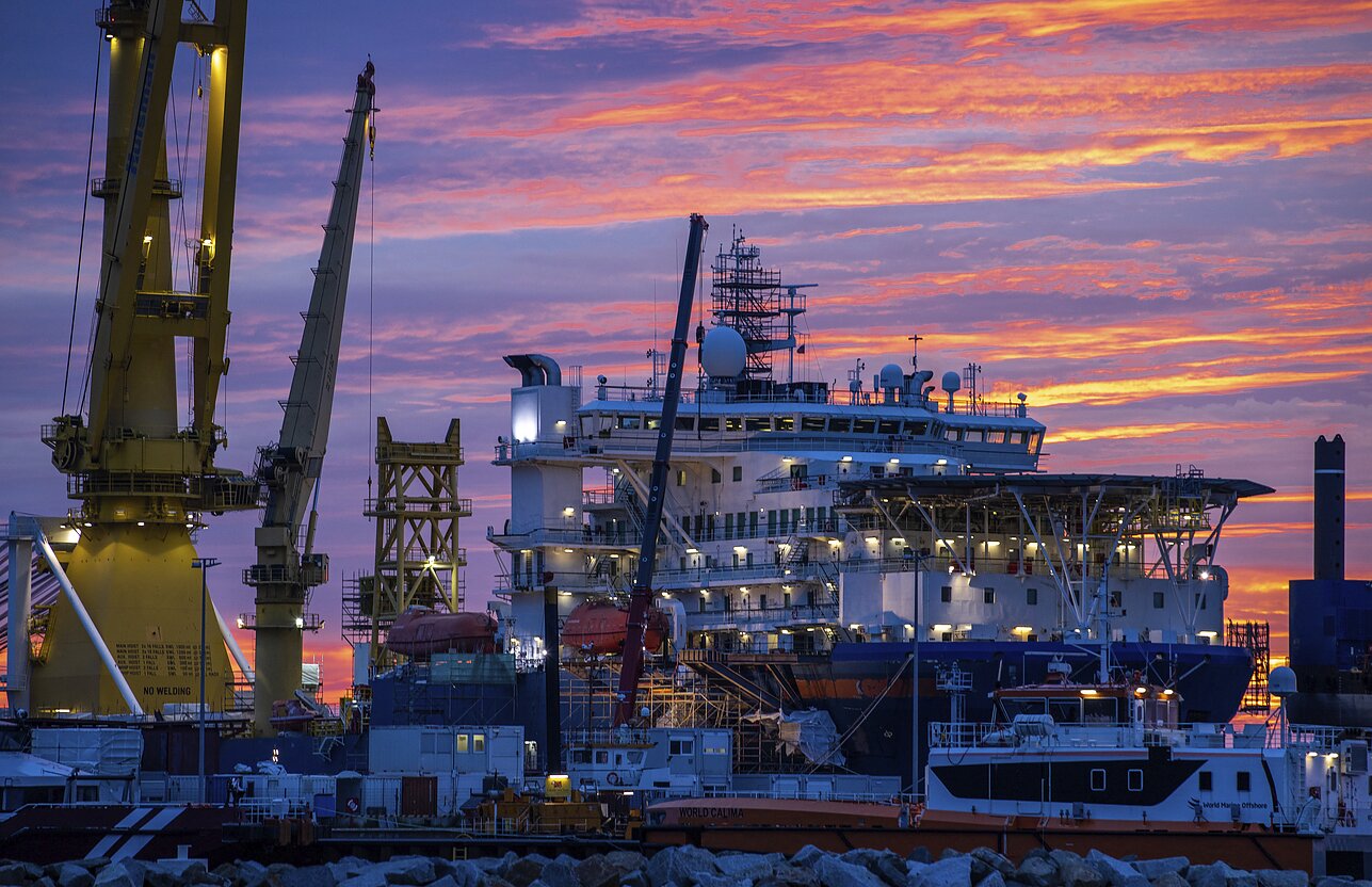 Akademik Cherskiy, a Russian pipe-laying vessel, docked in Germany Akademik Cherskiy, a Russian pipe-laying vessel, docked in Germany