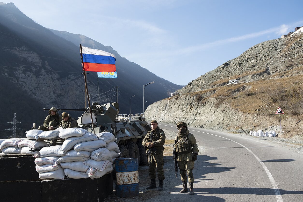 : Russian peacekeepers near Dadivank monastery.