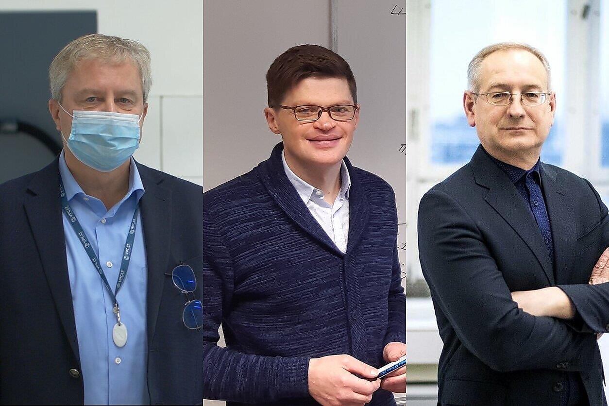 Iš kairės: prof. Arvydas Laurinavičius, dr. Audrius Alkauskas, prof. Vytautas Getautis., Stop kadro, FTMC ir KTU nuotraukų montažas