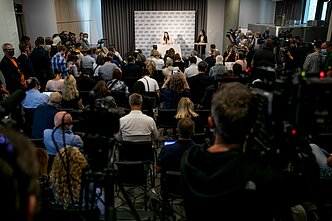 Svetlana Tikhanovskaya, the Belarusian opposition frontrunner in the August 9 election, gives her first press conference in Vilnius after being forced to flee.