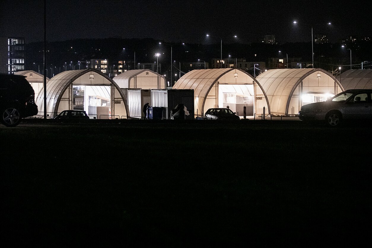 Tents set up for drive-in coronavirus testing. Tents set up for drive-in coronavirus testing.