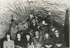 Požemio teatras. Iš kairės (sėdi): N. Šaltenytė, N. Adomėnaitė, R. Juodelytė, J. Vitkūnas,V. Kukenytė, S. Kairys, stovi – V. Paltanavičius 1976 m.