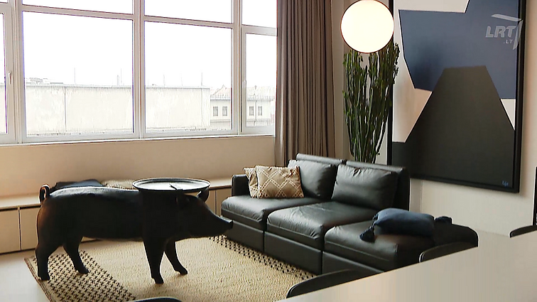 Loftą papuošė madingiausia 2020-ųjų spalva, o kavos staliukui pasirinko paršelį