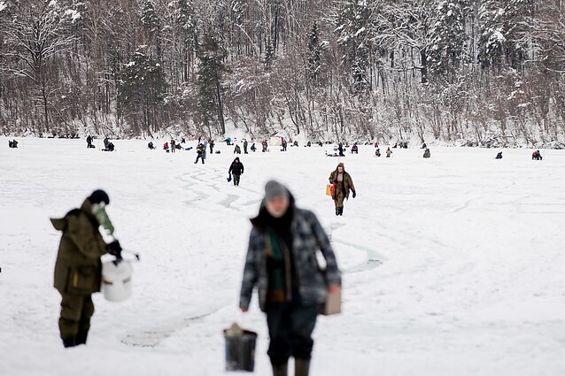 Žvejai, žiema, ledas, sniegas