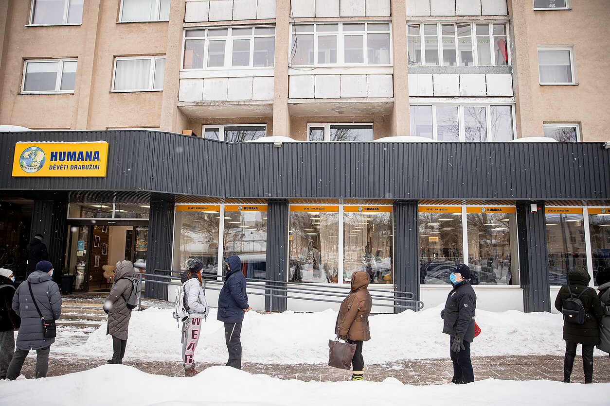 Queues form outside second-hand clothing stores in Vilnius