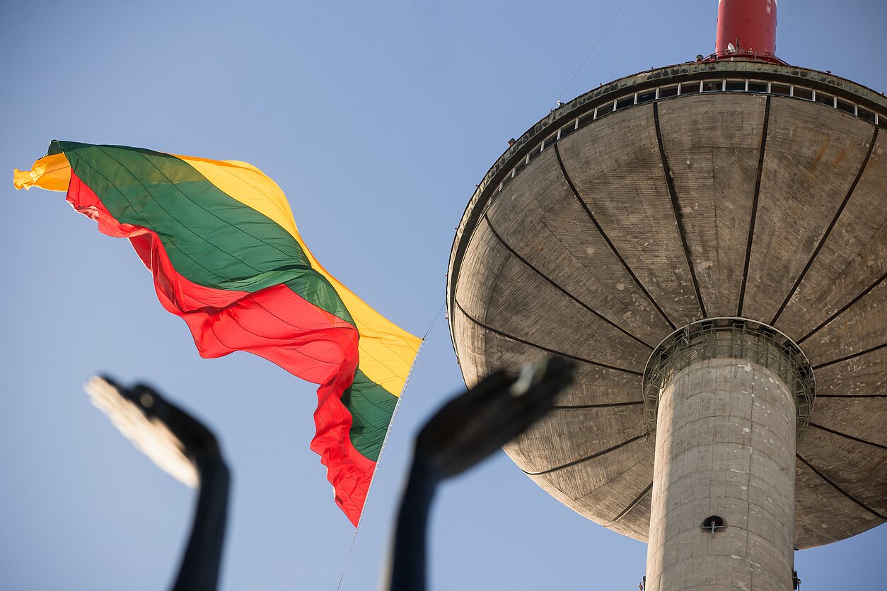 Lithuanian flag raised from Vilnius TV tower