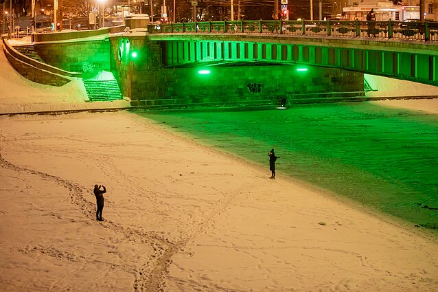 People walking on ice in Vilnius
