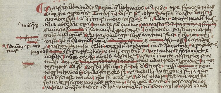 Slaptajame Prūsijos archyve Berlyne saugomos Vygando Marburgiečio kronikos 1464 m. vertimo į lotynų kalbą fragmentas, kuriame esančiame pasakojime apie Vokiečių ordino žygį į Lietuvą paminėtas Birštonas. Birštonas minimas antroje eilutėje dešinėje esančiu žodžiu „brist”