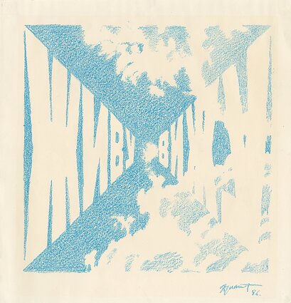 Erikas Bulatovas, „Gyvenu–matau“. 1986. Popierius, spalvoti pieštukai. LNDM