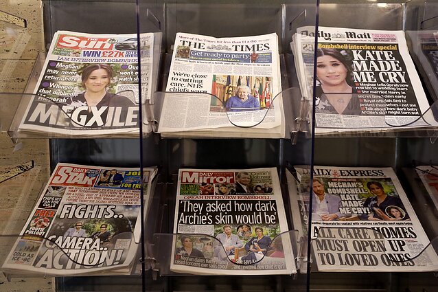 Didžiosios Britanijos spauda reaguoja į princo Harry ir Meghan Markle interviu JAV televizijos laidų vedėjai Oprah Winfrey Didžiosios Britanijos spauda reaguoja į princo Harry ir Meghan Markle interviu JAV televizijos laidų vedėjai Oprah Winfrey
